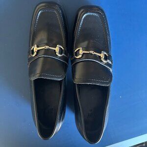 Black Suede Loafers with Small Block Heel, Size 9.5